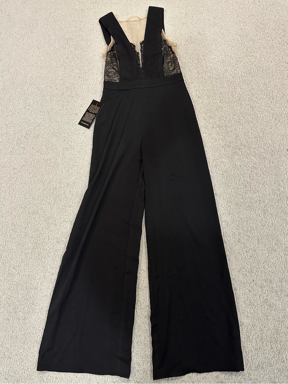 Bebe Black Lace Trim V-Neck Wide-Leg Jumpsuit Size 4
